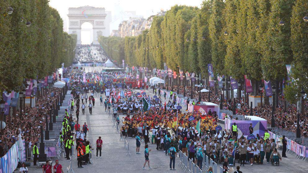 A general view as athletes line up for the parade of Athletes during the opening ceremony of the Paris 2024 Summer Paralympic Games 