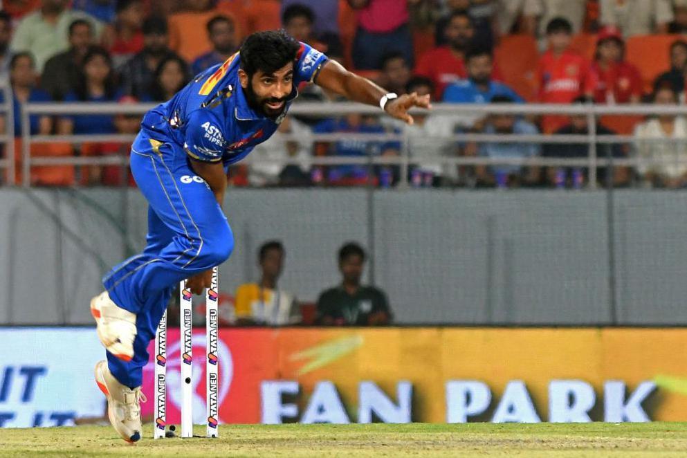 Mumbai Indians' Jasprit Bumrah bowls during the Indian Premier League (IPL) Twenty20 cricket match between Punjab Kings and Mumbai Indians at the Maharaja Yadavindra Singh International Cricket Stadium in Mohali on April 18, 2024