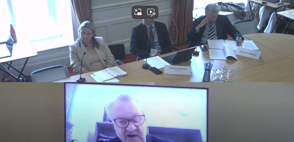 Prof Hugo Mascie-Taylor shown on a video screen with a panel of three in the background