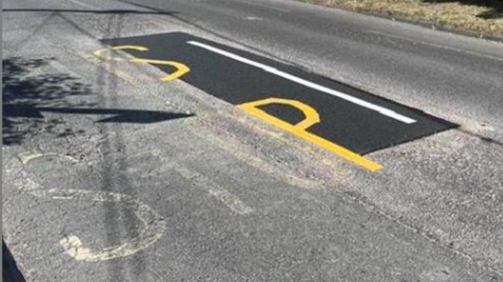 The Burnham-on-Crouch bus road marking that had only been partially repainted over