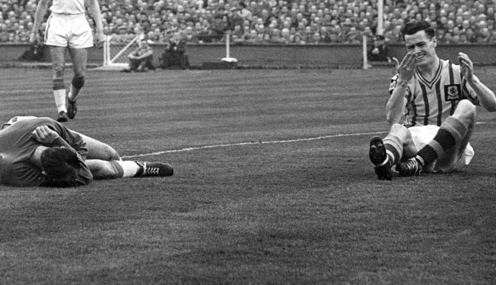 Aston Villa's McParland famously collided with Manchester United goalkeeper Ray Wood during the 1957 FA Cup final