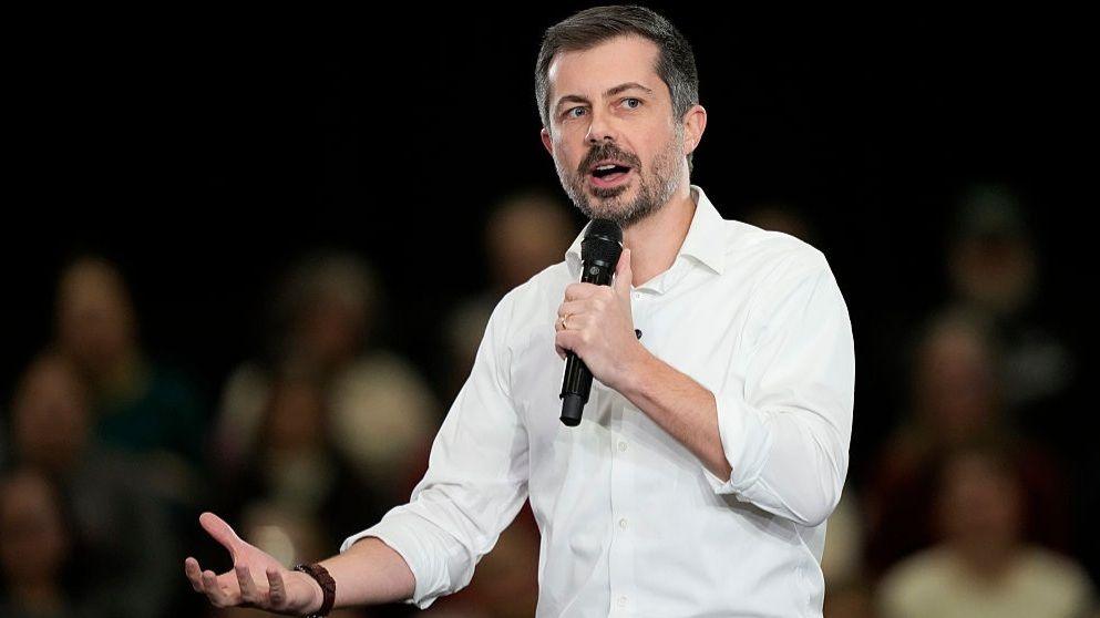 Pete Buttigieg speaks during a town hall in La Crosse, Wisconsin, on 16 January 2026 