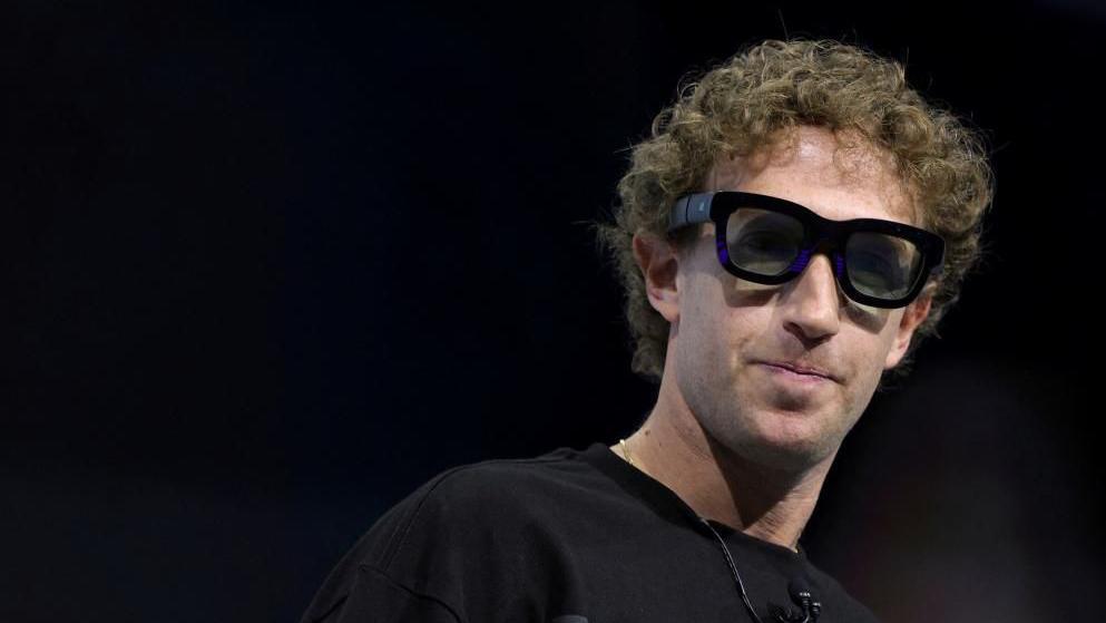 Mark Zuckerberg, chief executive officer of Meta Platforms, wears Orion augmented reality glasses during the Meta Connect event in Menlo Park, California.