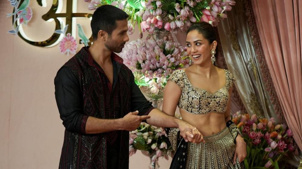 Bollywood actor Shahid Kapoor and his wife Mira Rajput arrive on the red carpet during the sangeet ceremony of Anant Ambani and Radhika Merchant at Jio World Centre, Mumbai, India, July 5, 2024.