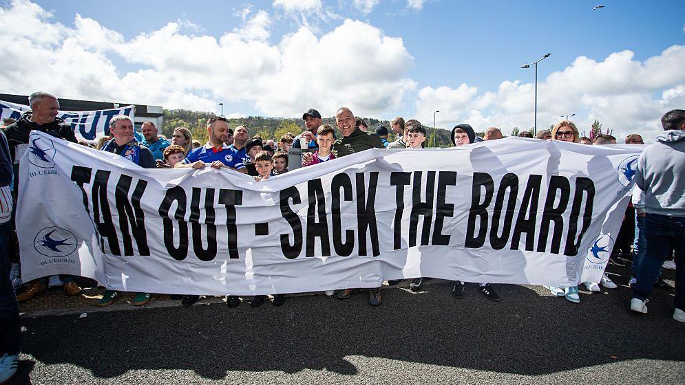 Groups of Cardiff City fans held protests before the game against owner Vincent Tan