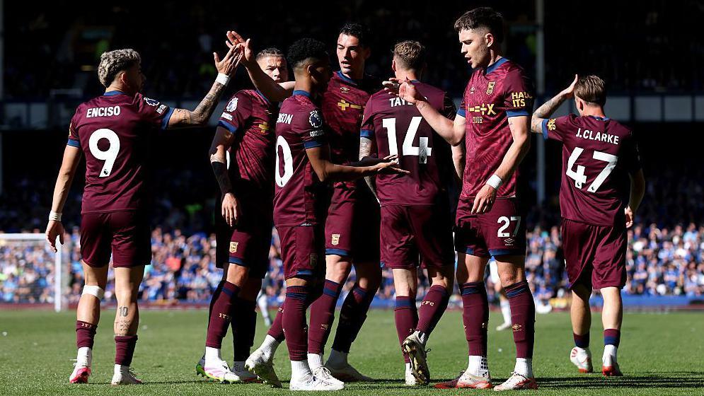 Ipswich players celebrate against Everton