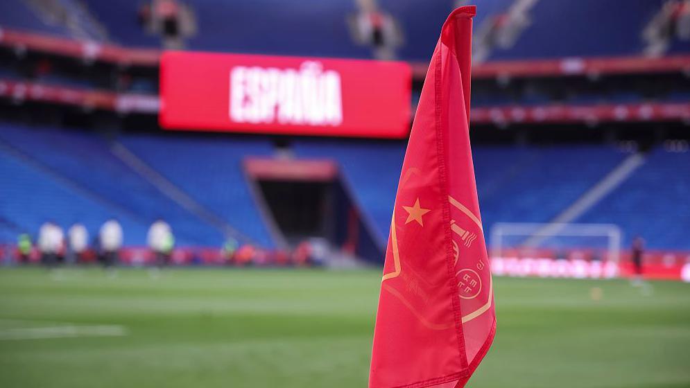 The corner flag at the RCDE Stadium in Barcelona ahead of Spain's game against Egypt
