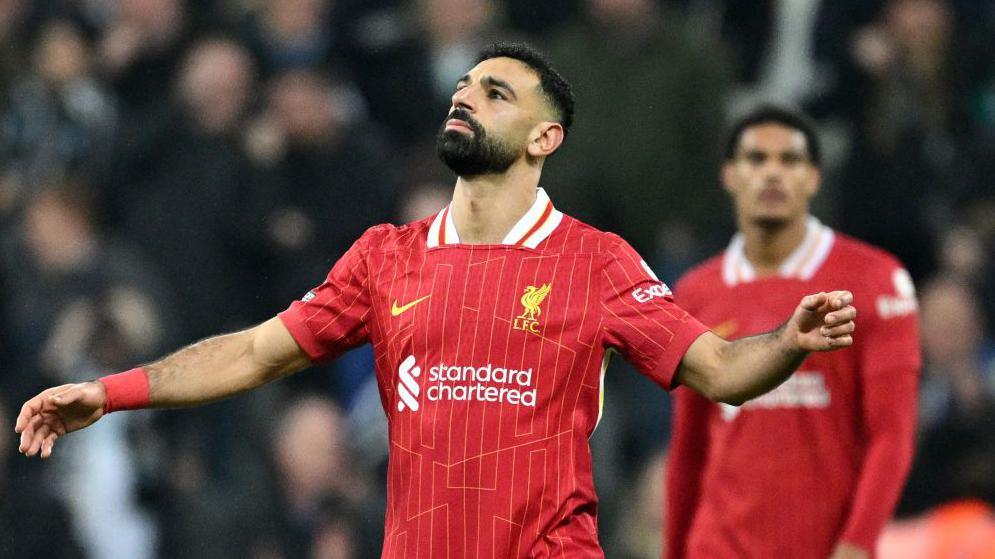 Mohamed Salah reacts after Liverpool's draw with Newcastle 