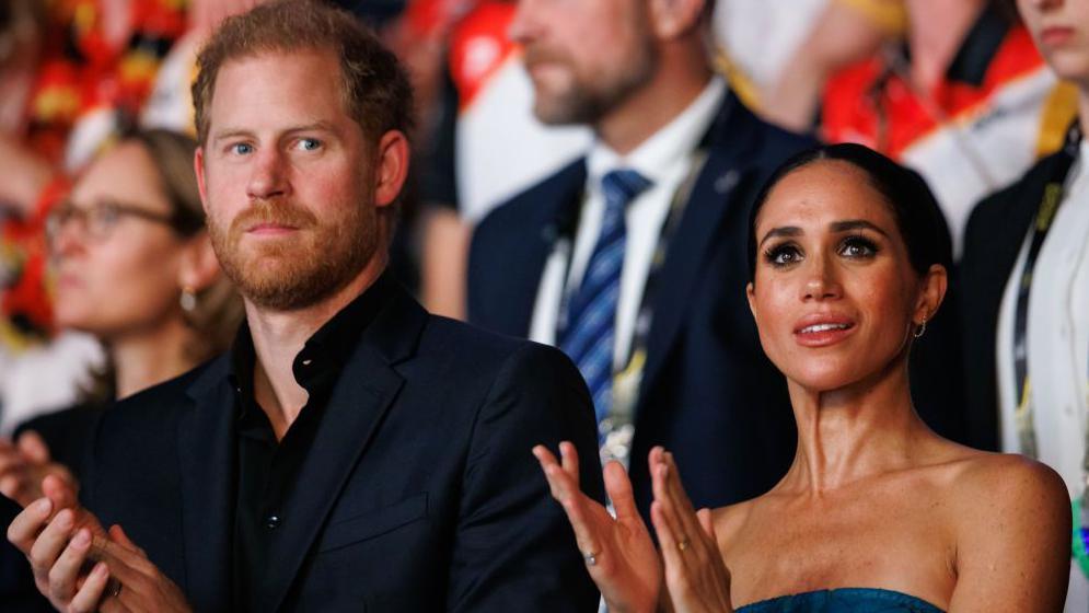 Prince Harry, Duke of Sussex and Meghan, Duchess of Sussex are seen during the closing ceremony of the Invictus Games Düsseldorf 2023
