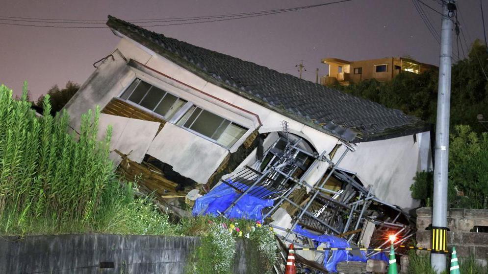 Collapsed house in Osaki town, Kagoshima prefecture, southwestern Japan