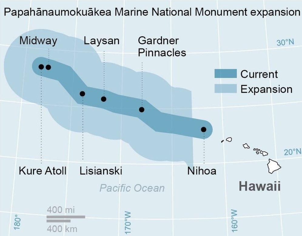 Map of the expanded Papahanaumokuakea Marine National Monument