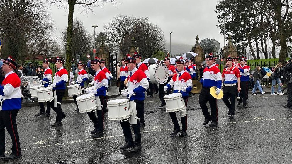 Members of a band parade on 16th February