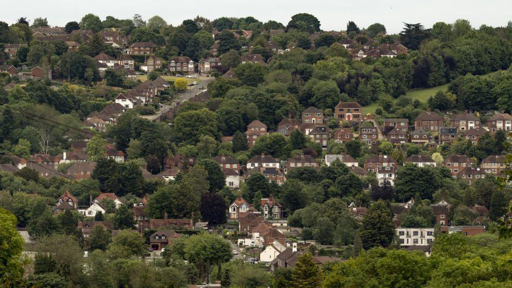 Hoses and trees on  the hillside in West Wycombe