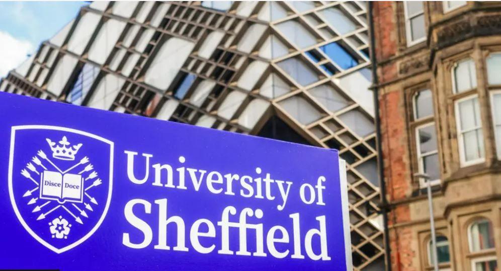 The University of Sheffield sign, and buildings (old and new)
