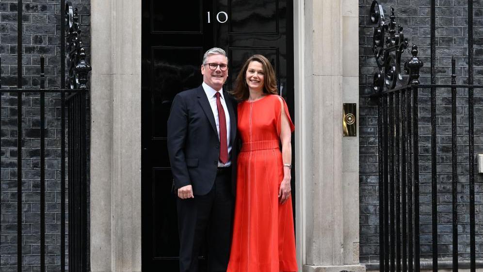 The United Kingdom's new Prime Minister Keir Starmer and his wife Victoria Starmer after giving a speech outside No 10 Downing Street following the 2024 general election, 05/07/2024.