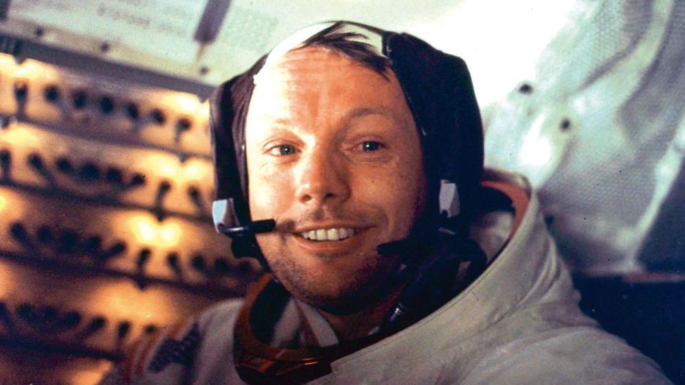 US astronaut Neil Armstrong smiling at camera.