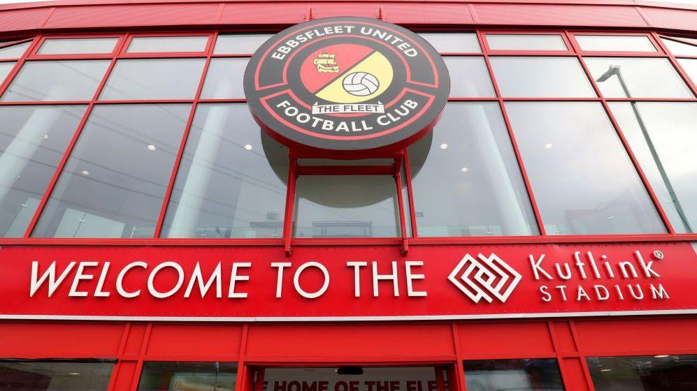 General view of the front of the stadium at Ebbsfleet United