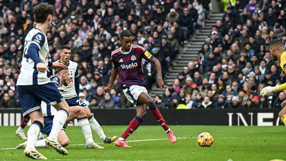 Alexander Isak scores for Newcastle against Tottenham Hotspur in the Premier League