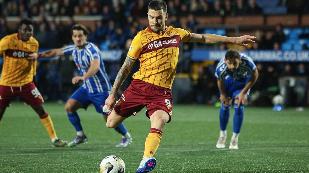 Apostolos Stamtelopoulos scored Motherwell's third from the penalty spot