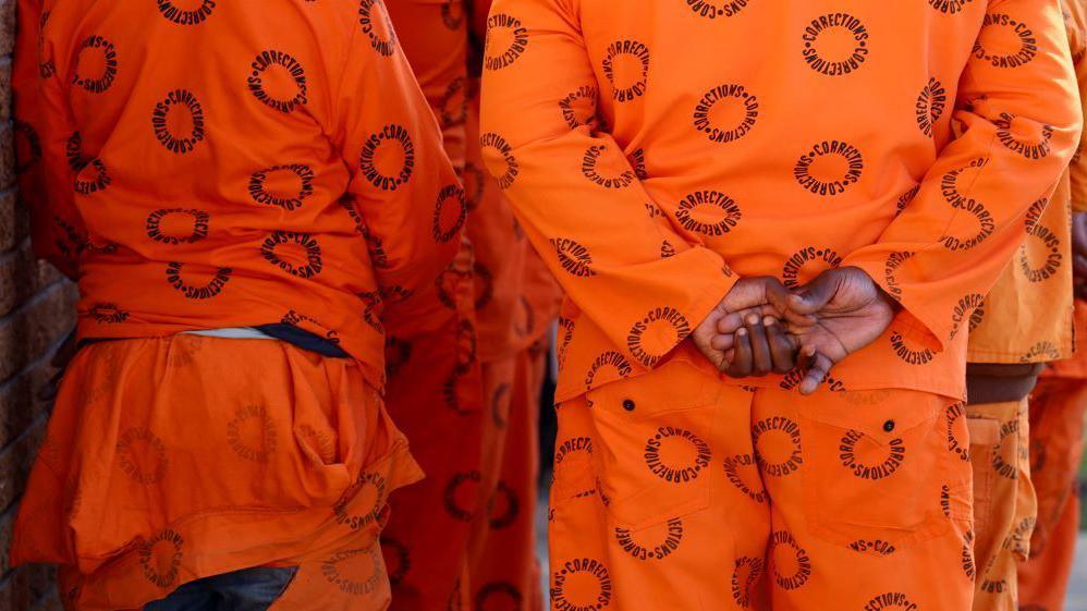 Inmates queue to vote during the South African elections at the Pollsmoor prison, in Cape Town, South Africa May 29, 2024.