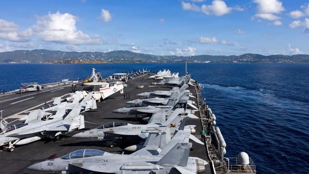 The US Navy nuclear-powered Ford-class aircraft carrier USS Gerald R. Ford (CVN 78) arrives in St. Thomas, US Virgin Islands