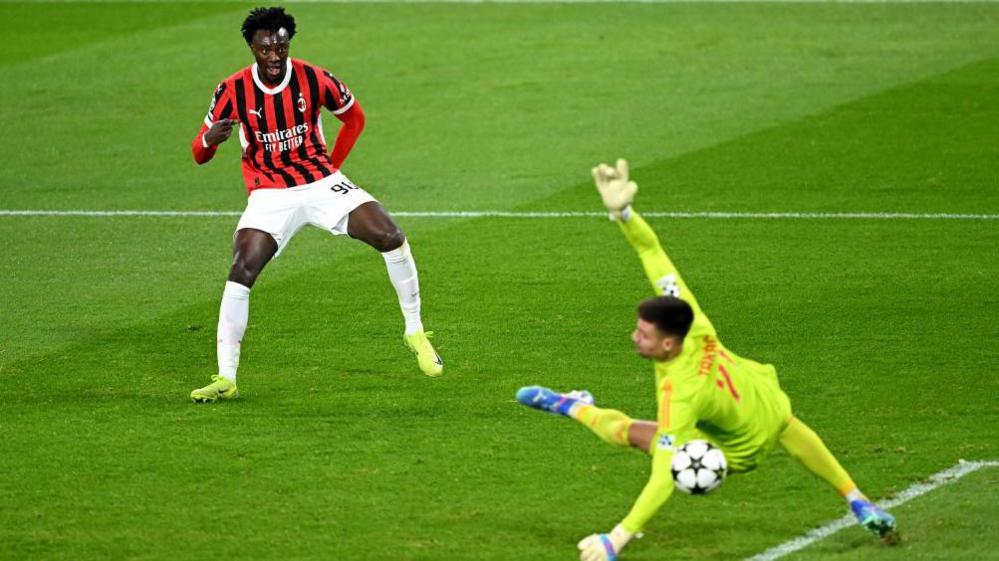 Tammy Abraham scores for AC Milan at Slovan Bratislava in the Champions League