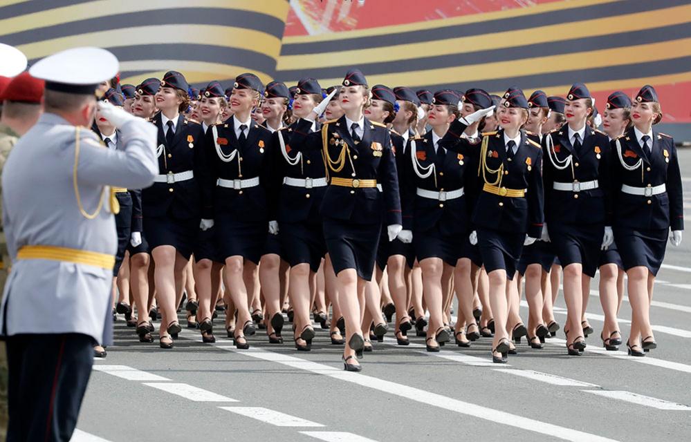 Russian service members take part in the Victory Day parade in St Petersburg, Russia