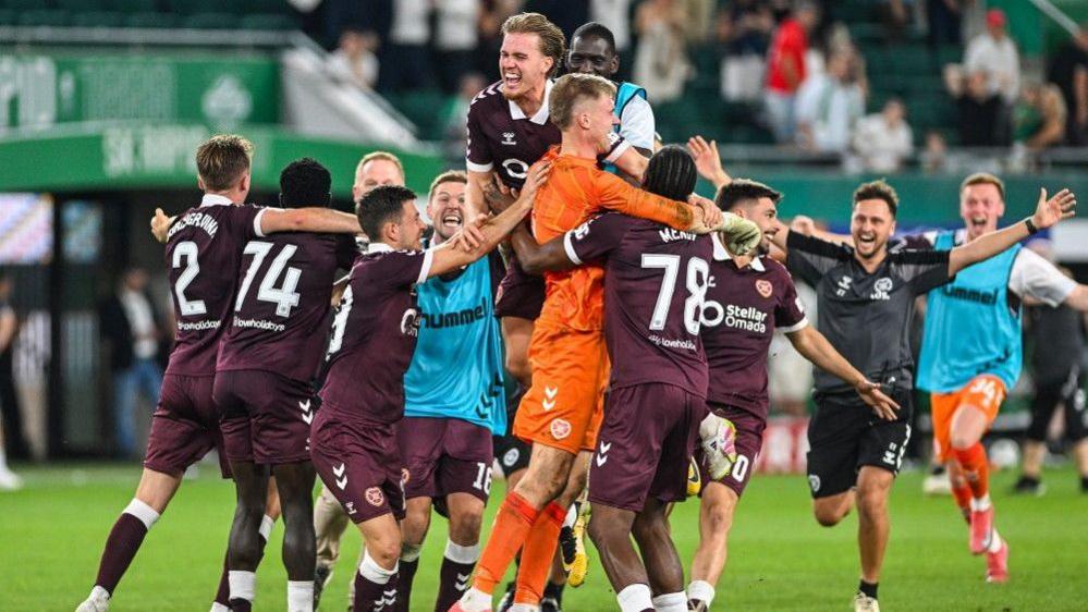 Hearts players celebrating