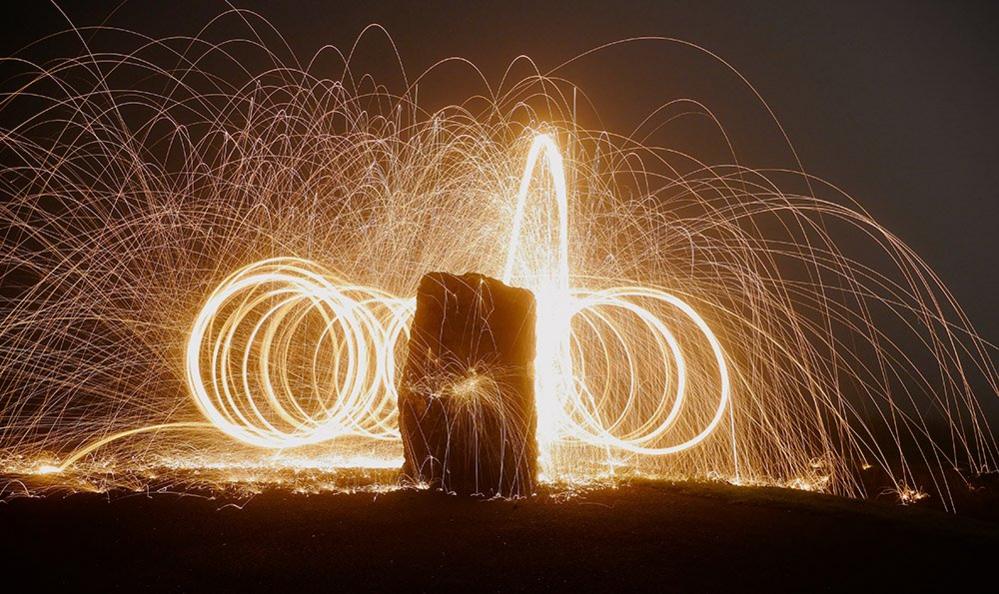 Circles of fire from burning steel wool