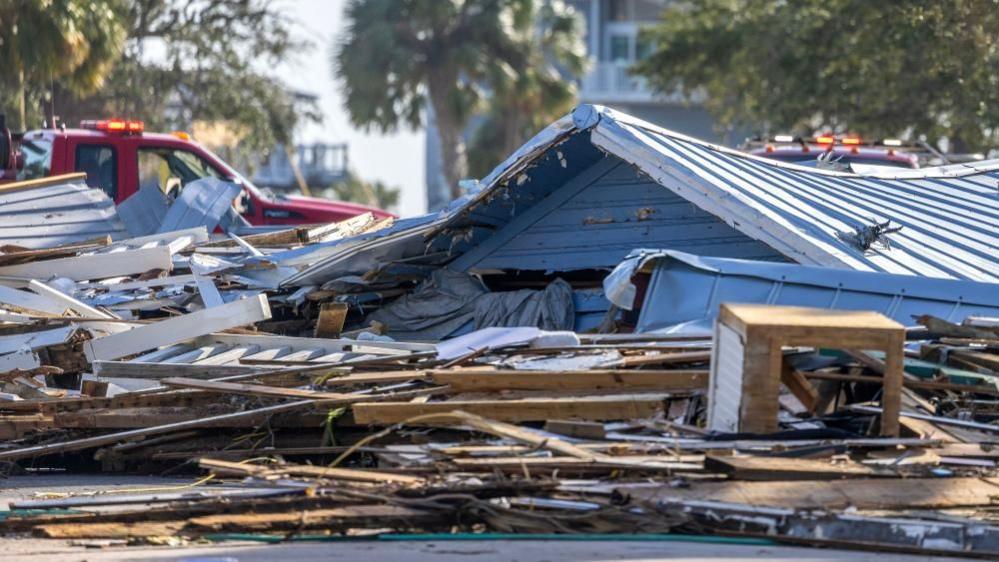 A destroyed building in Cedar Key, Florida