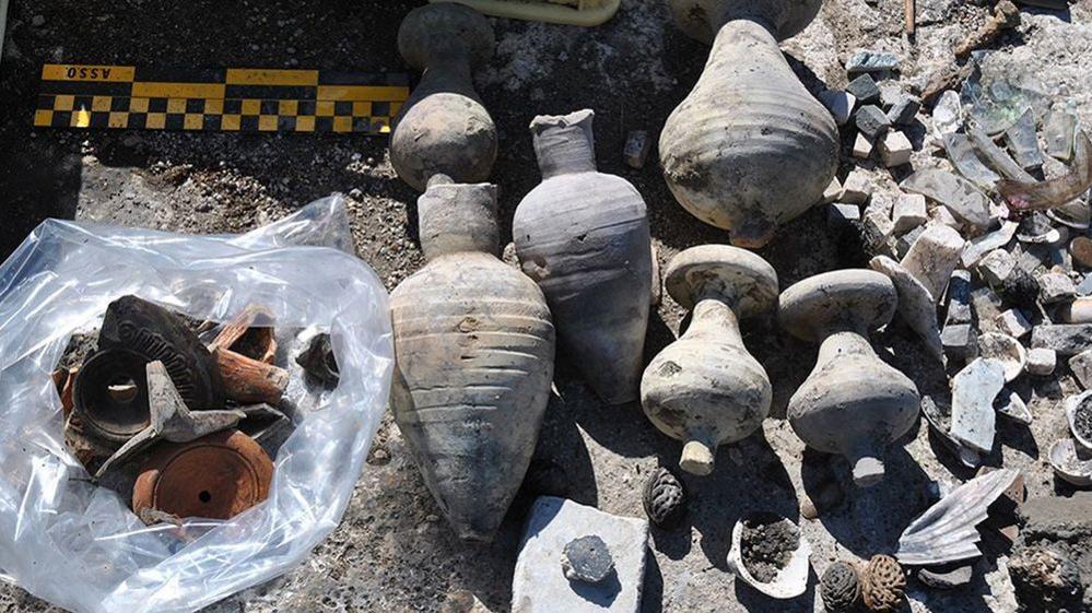 mixture of old ceramic pots