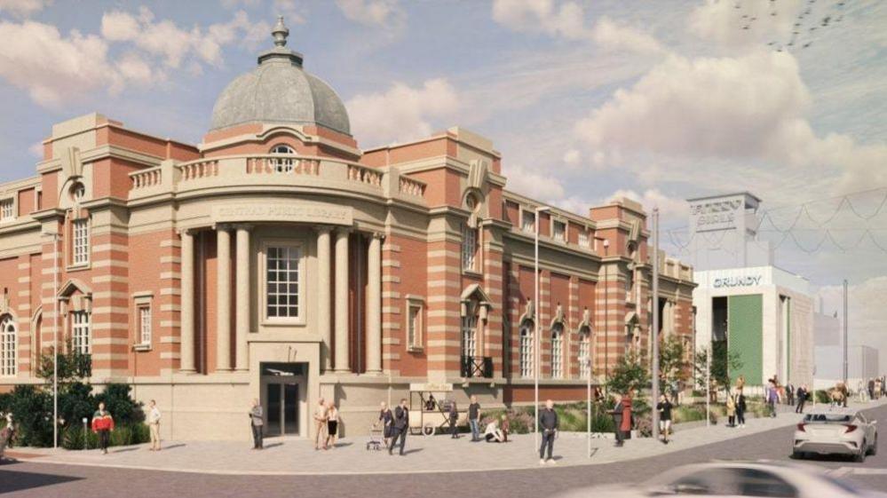 An artist's impression of the extension linked to Blackpool's Grade II listed central library