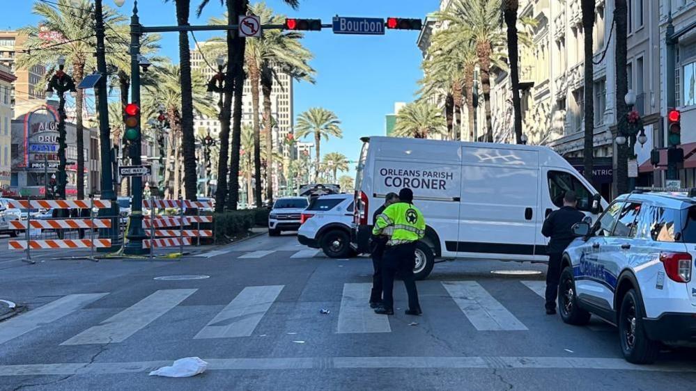 The scene in daylight of the New Orleans vehicle attack