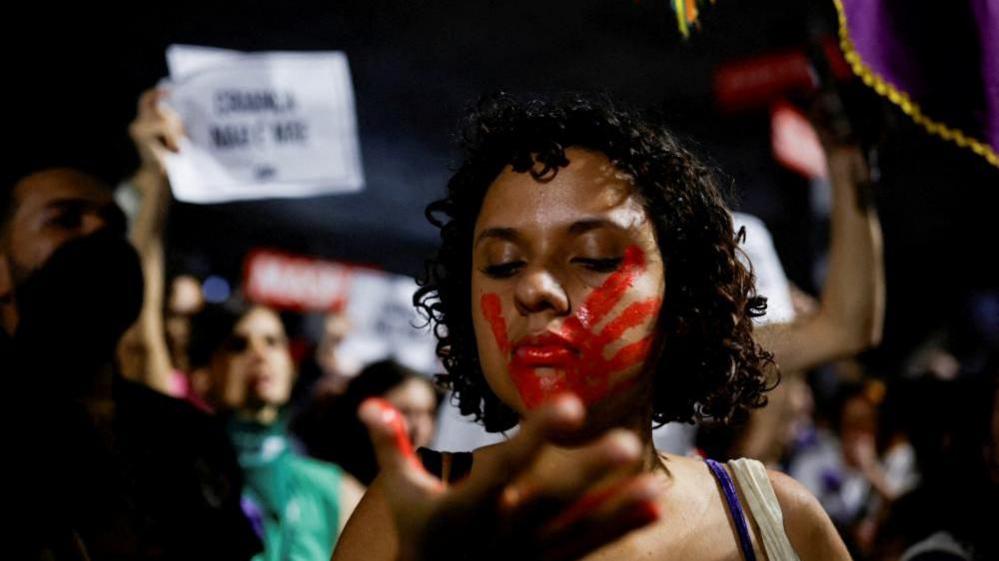 People protest against bill 1904/2024 that would equate legal abortion carried out in Brazil after 22 weeks of pregnancy with the crime of murder, in Sao Paulo, Brazil, June 13, 2024.