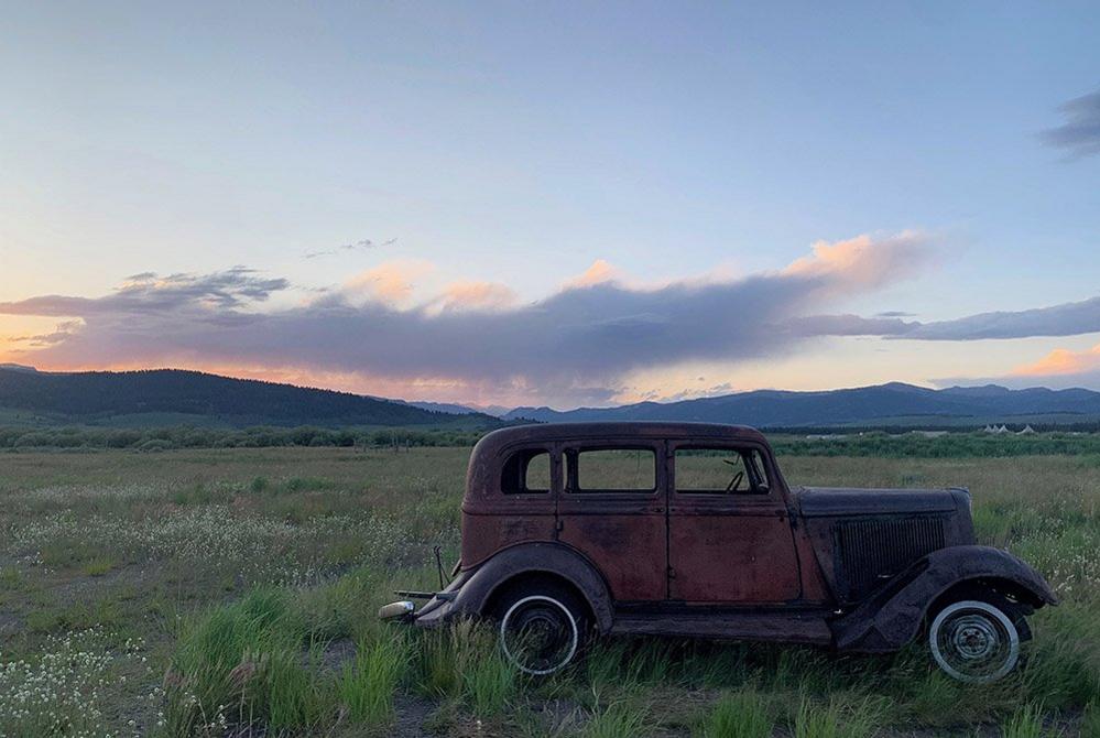 Classic car in a field