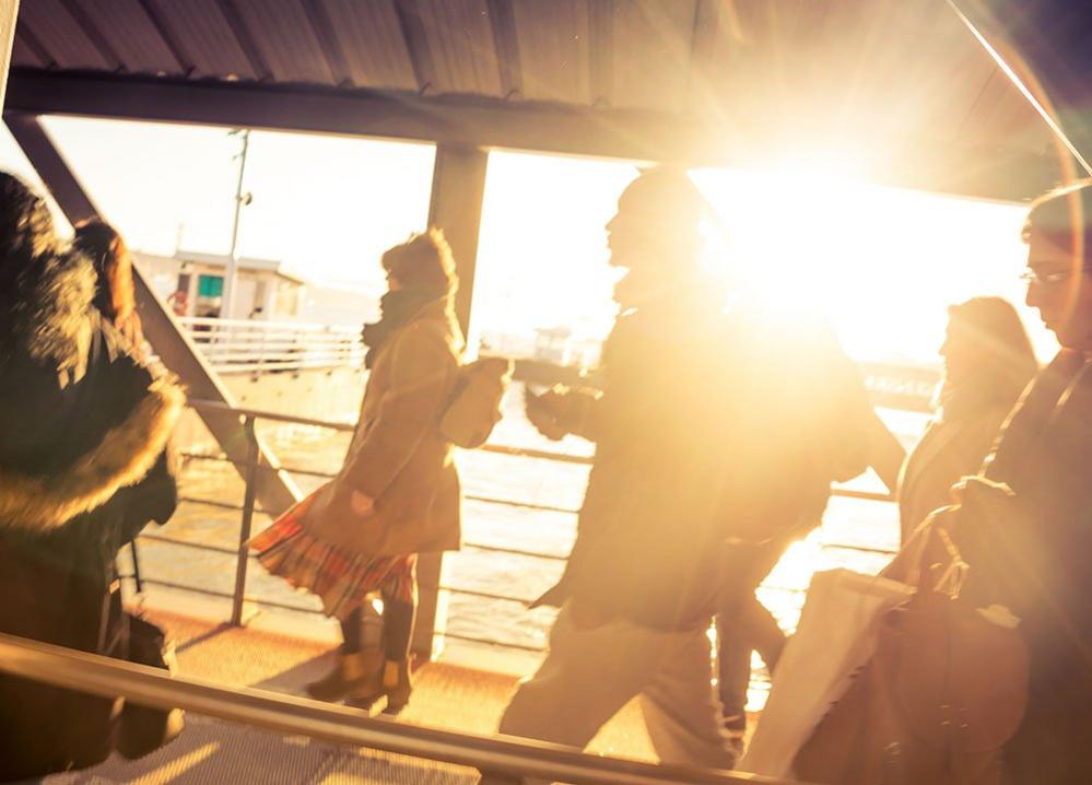 People at a ferry terminal