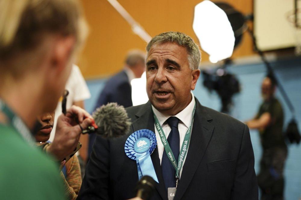 Conservative MP Steve Tuckwell in Queensmead Sports Centre in South Ruislip, west London