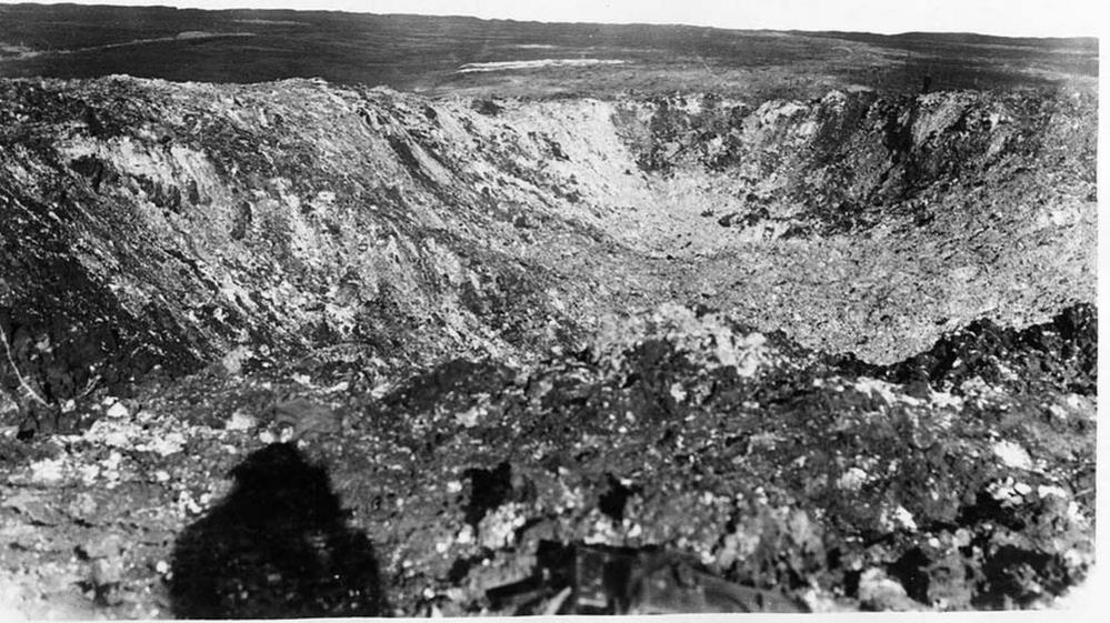 The crater left by a huge mine explosion near Beaumont-Hamel