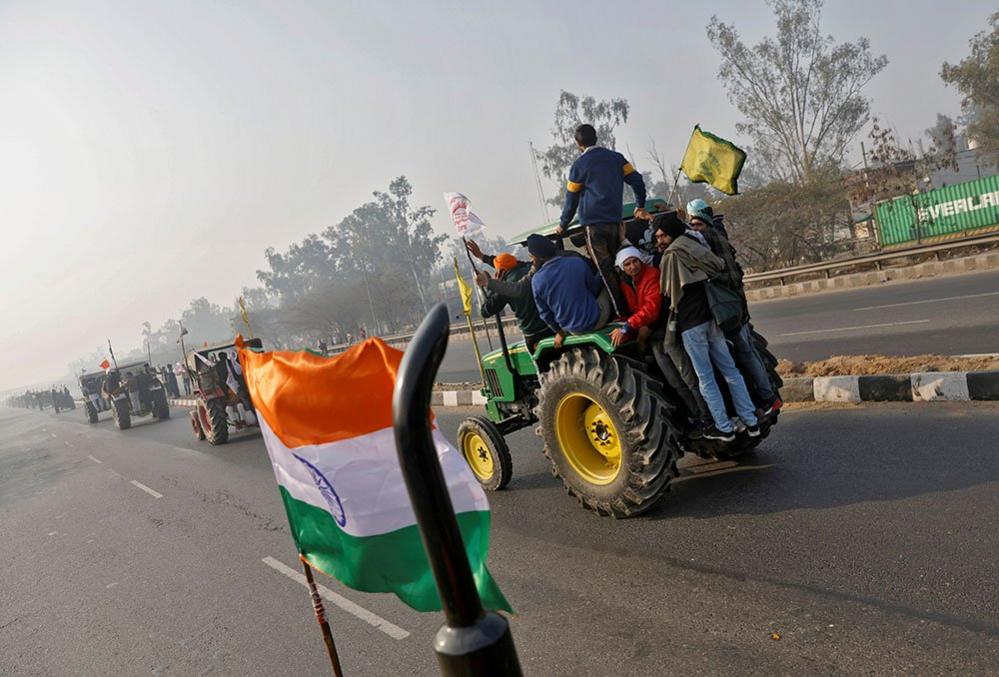 Farmers take part in a tractor rally