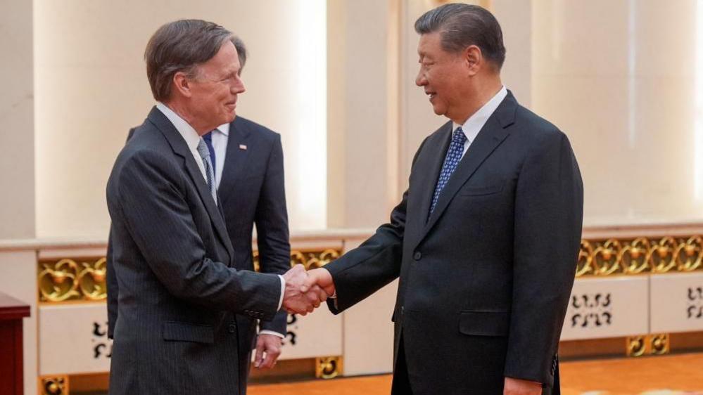 U.S. Ambassador to China Nicholas Burns meets with Chinese President Xi Jinping at the Great Hall of the People, in Beijing, China, April 26, 2024.