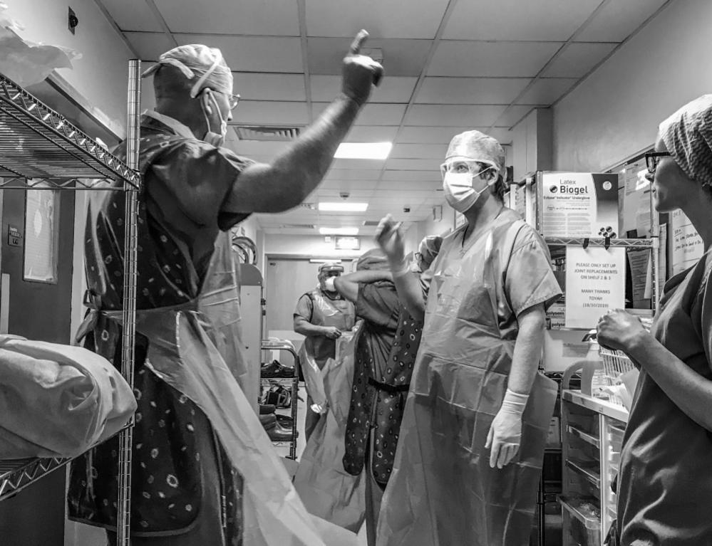 Medics talking together at Nevill Hall Hospital