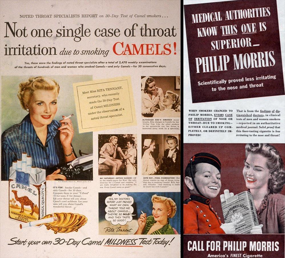 Cigarette advert, left 1950, right 1944