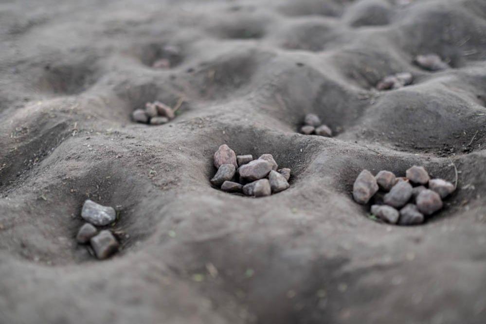 Pebbles lie in holes