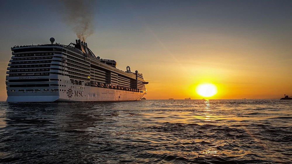 Cruise ship heading out to sea