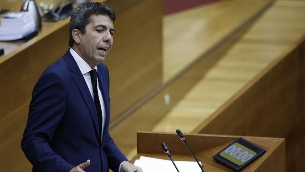 Valencia's regional President Carlos Mazon speaks at the Regional Parliament about the floods that hit on 29 October