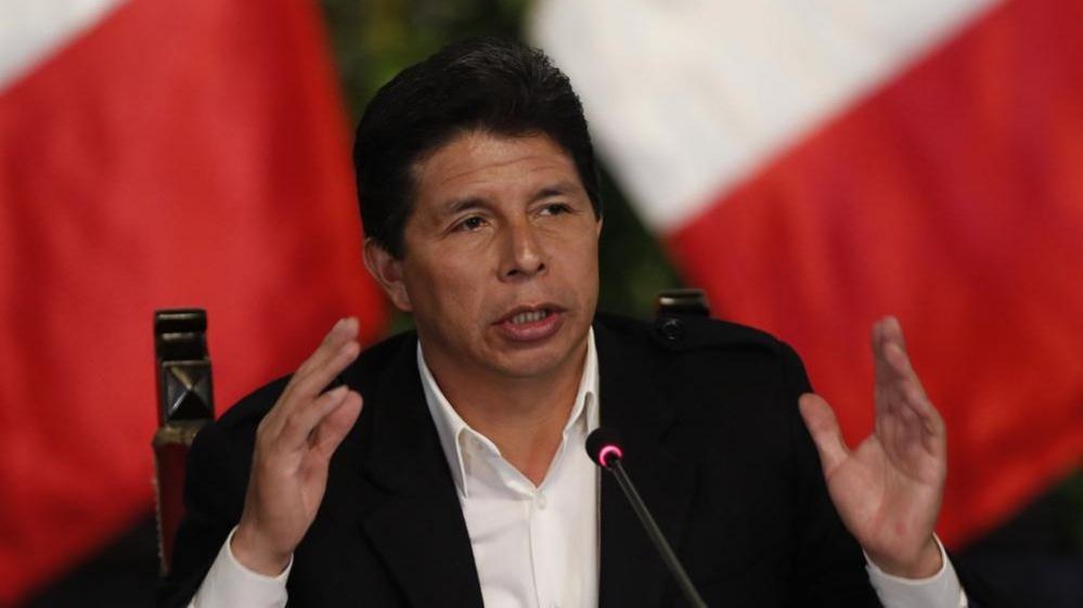 President of Peru, Pedro Castillo, speaks during a press conference, in Lima, Peru, 11 October 2022.