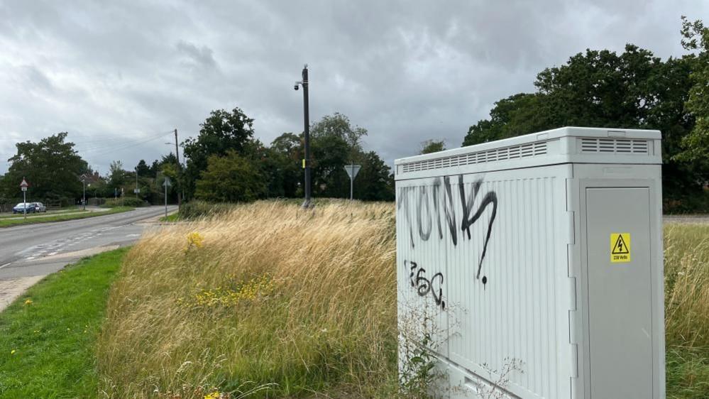 A general view of an electricity box which has graffiti on it on Hampton Road, with the signature of "Tonk".