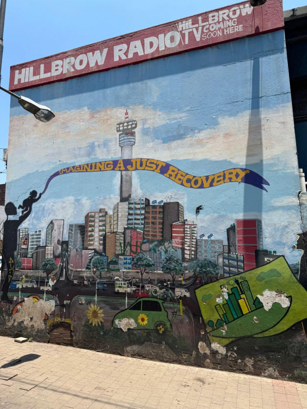 A mural of a skyline view of Johannesburg in Hillbrow. 