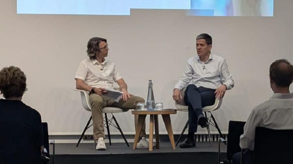 David Miliband speaking at Climate, Fragility, and Development Priorities: A Fireside Chat with David Miliband in London