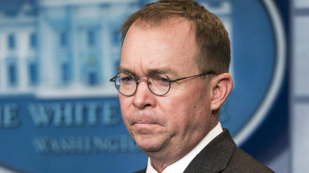 Director of the Office of Management and Budget Mick Mulvaney outside the West Wing of the White House 19 January 2018